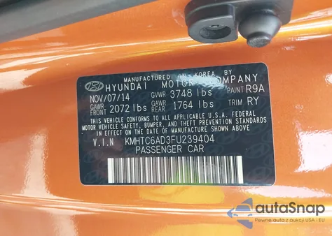 2015 Hyundai Veloster из США, поврежденный, VIN KMHTC6AD3FU239404